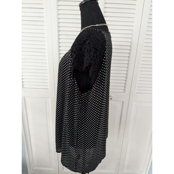 Philosophy Top Womens Sz 1X Black Polka dot Chiffon Lace Cap Slv Cocktail Blouse - Picture 5 of 10